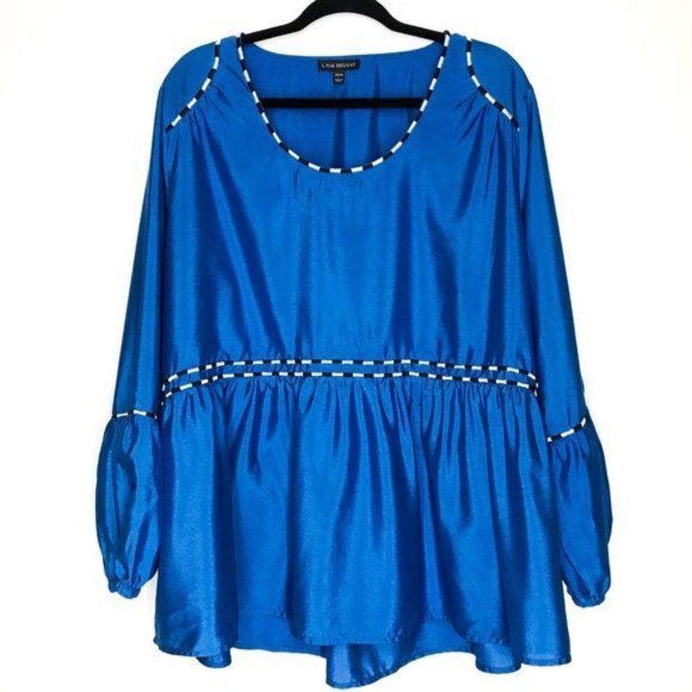 Lane Bryant Ruffle Long Sleeve Blouse Blue Plus Size